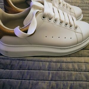 Alexander McQueen White and Gold Designer Sneakers